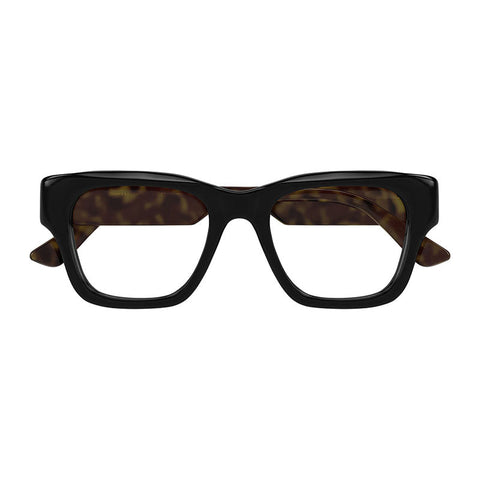 Gucci Eyeglasses Square Full Rim, Black/Havana Frame and Clear Demo Lenses Lens GG1669O005