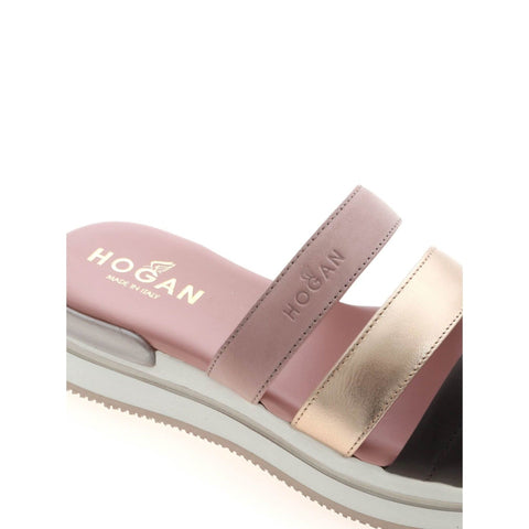 Hogan H257 Leather Sandals in Pink/Gold