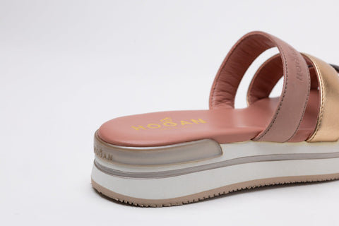 Hogan H257 Leather Sandals in Pink/Gold