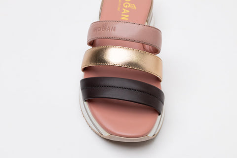 Hogan H257 Leather Sandals in Pink/Gold