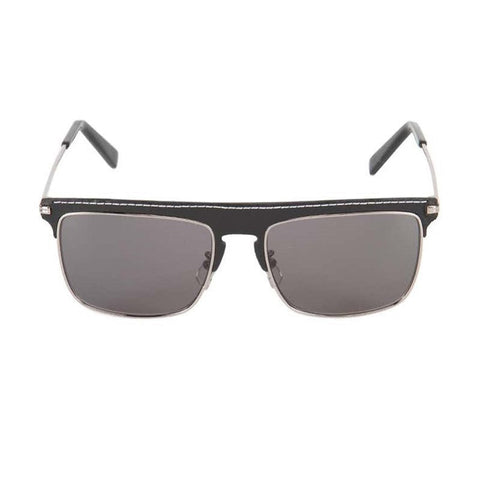 Loewe Sunglasses Square Full Rim, Silver Black Leather Frame and Smoke Lens LW40006U20A