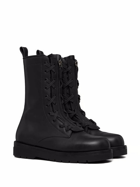 Valentino Garavani Xcombat Leather Boots in Black