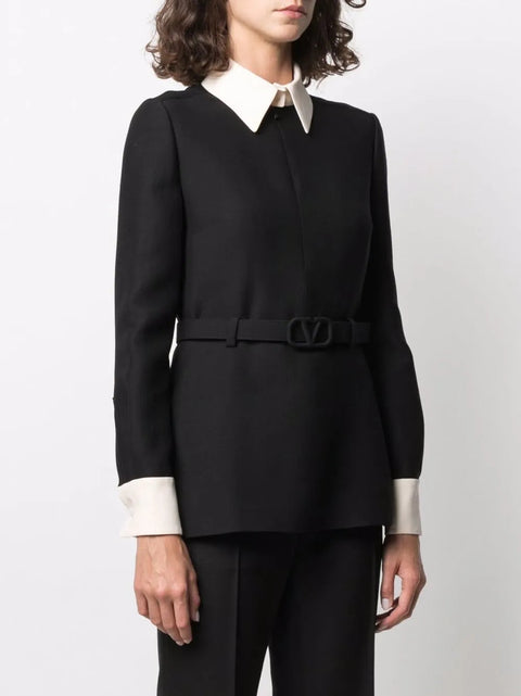 Valentino Garavani Long-Sleeve Belted-Waist Shirt