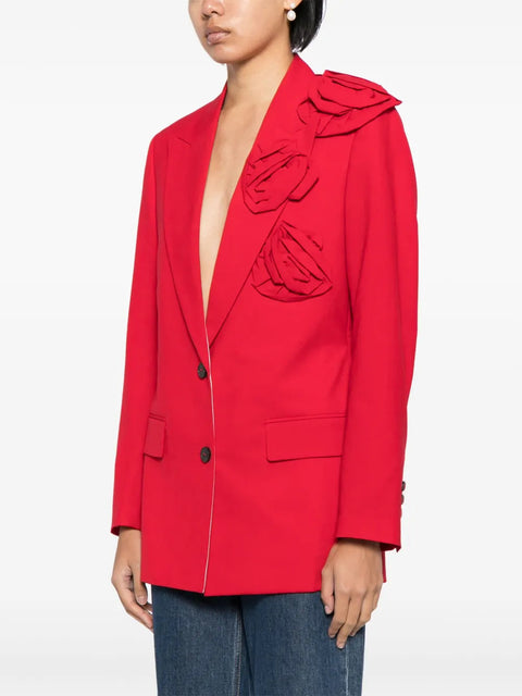 Valentino Garavani Floral Appliqué V-Neck Blazer