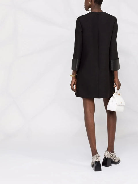 Valentino Garavani Leather-Trim Virgin Wool-Blend Dress