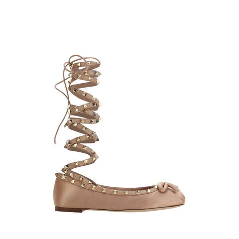 Valentino Garavani Rockstud Satin Ballerina Shoes