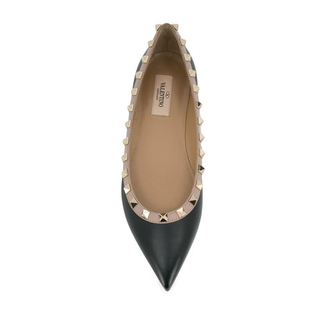 Valentino Garavani Rockstud Lace-Up Leather Ballerinas