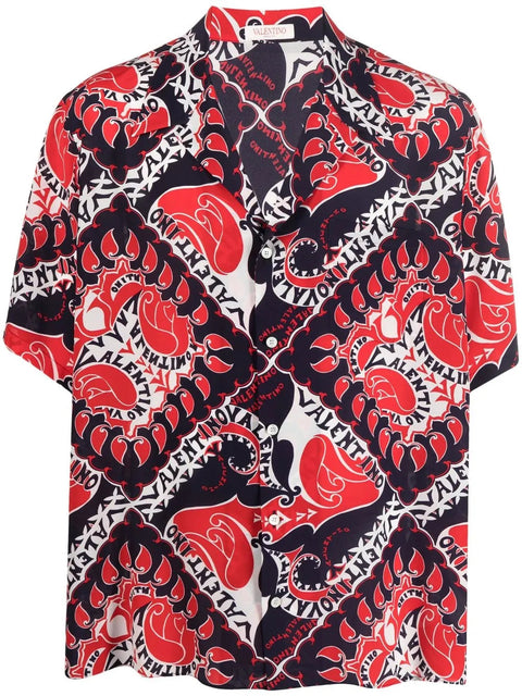 Valentino Garavani Bandana-Print Short-Sleeve Silk Shirt