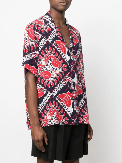 Valentino Garavani Bandana-Print Short-Sleeve Silk Shirt