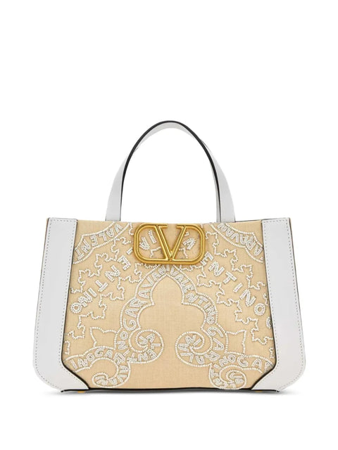 Valentino Garavani Small Vlogo Signature Beaded Tote Bag