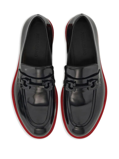 Ferragamo Gancini-Ornament Leather Mocassins in Black