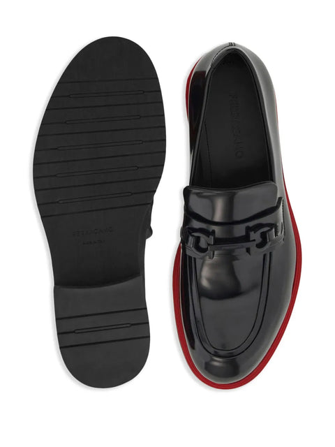 Ferragamo Gancini-Ornament Leather Mocassins in Black