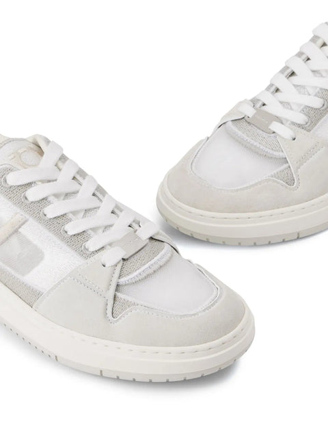 Ferragamo Mesh Suede Lace-Up Sneakers in White
