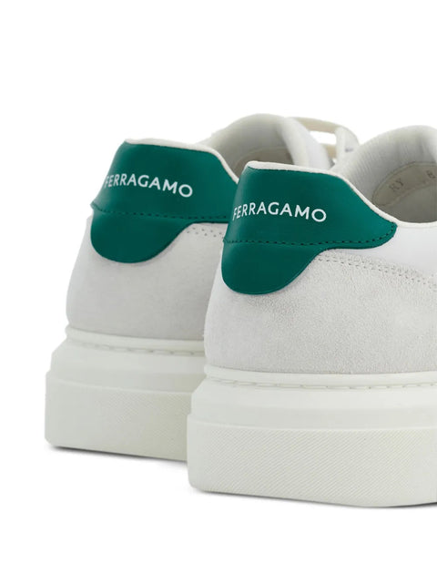 Ferragamo Gancini-Patch Calfskin Sneakers in White