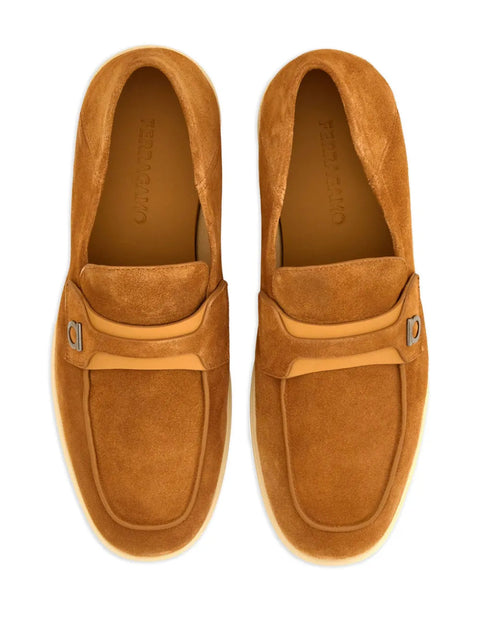 Ferragamo Gancini-Buckle Leather Loafers in Neutrals