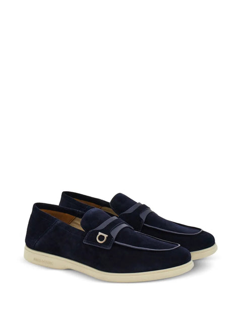 Ferragamo Deconstructed Gancini-Detailed Suede Loafers in Blue