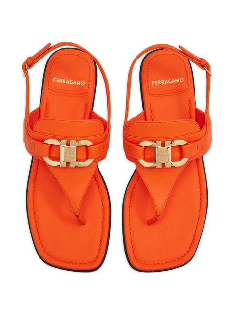 Ferragamo Gancini Leather Flat Sandals