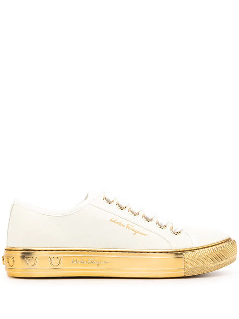 Ferragamo Tully Gancini-Sole Sneakers in White