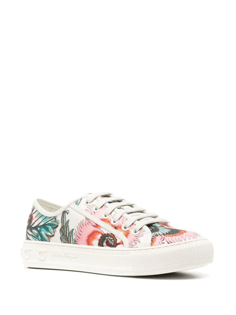 Ferragamo Papavero-Print Low-Top Sneakers in Neutrals