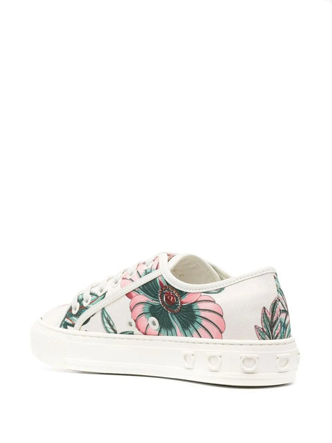 Ferragamo Papavero-Print Low-Top Sneakers in Neutrals