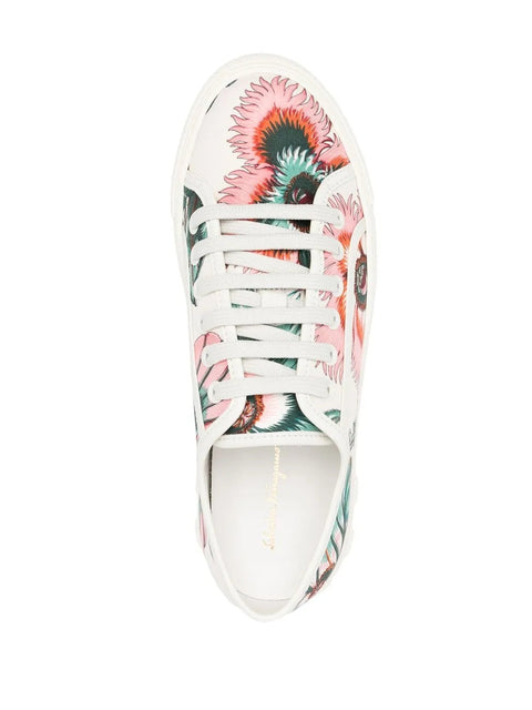 Ferragamo Papavero-Print Low-Top Sneakers in Neutrals