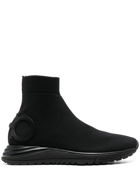Ferragamo Gancini Stretch-Knit Sneakers in Black
