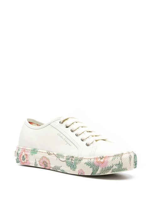 Ferragamo Floral-Trim Low-Top Sneakers in Neutrals
