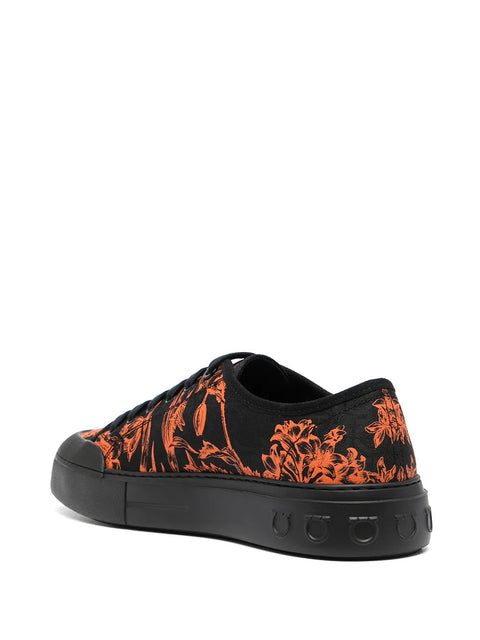 Ferragamo Pattern-Print Low-Top Lace-Up Sneakers in Orange