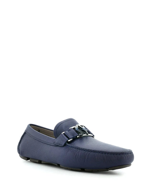 Ferragamo Blue Logo Plaque Loafers in Blue