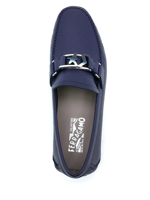 Ferragamo Blue Logo Plaque Loafers in Blue