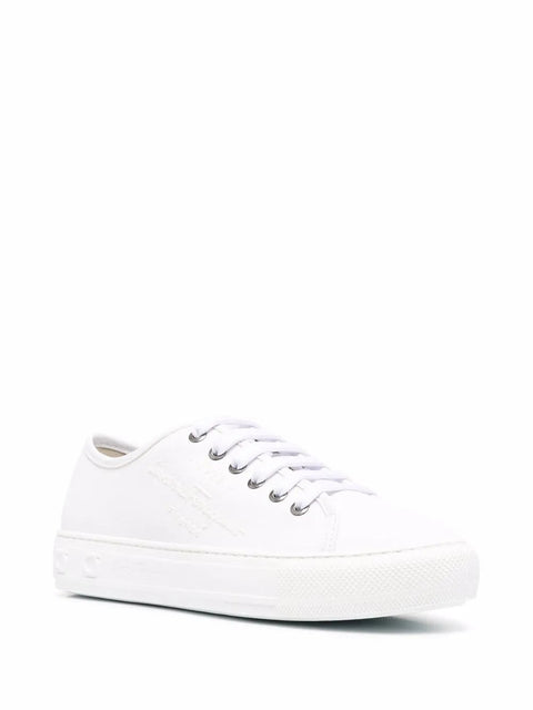Ferragamo Embossed-Logo Low-Top Sneakers in White