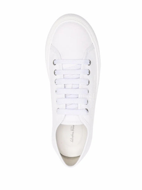 Ferragamo Embossed-Logo Low-Top Sneakers in White