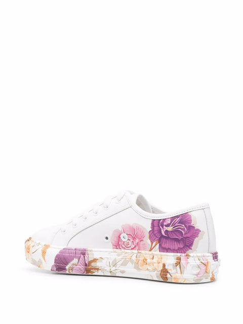 Ferragamo Floral-Print Sneakers in White