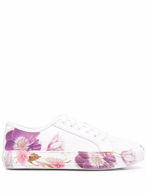 Ferragamo Floral-Print Sneakers in White