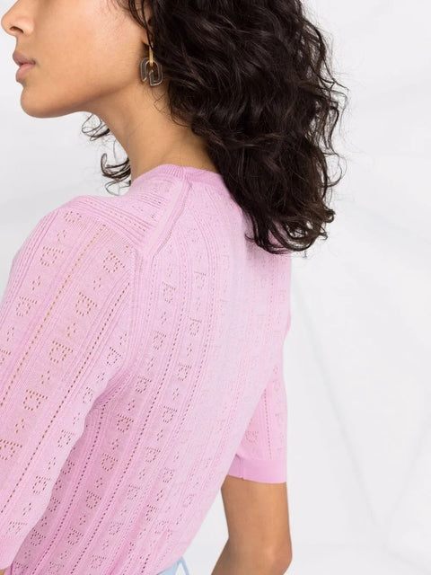 Ferragamo Gancini-Pattern Short-Sleeve Knitted Top