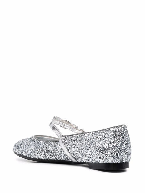 Ferragamo Bow-Detail Glitter Ballerina Shoes