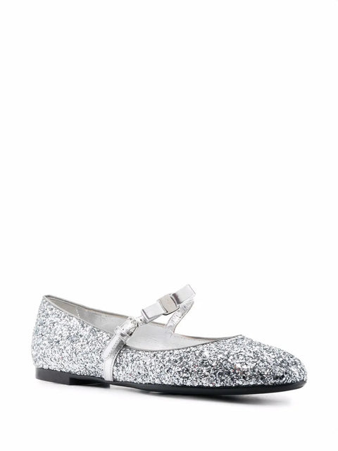 Ferragamo Bow-Detail Glitter Ballerina Shoes
