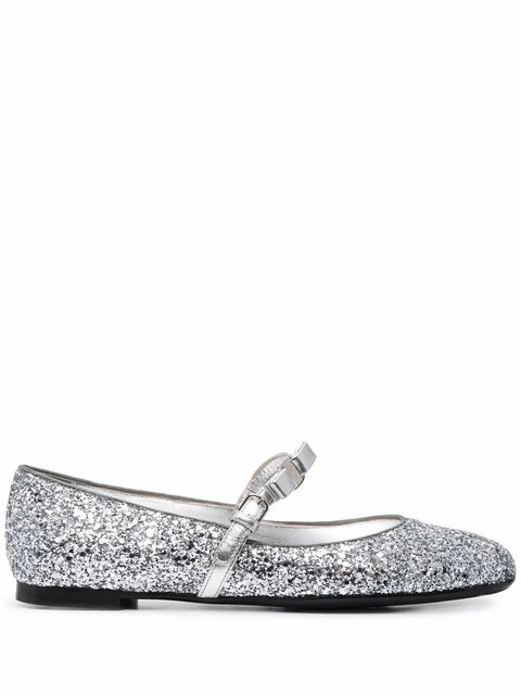 Ferragamo Bow-Detail Glitter Ballerina Shoes