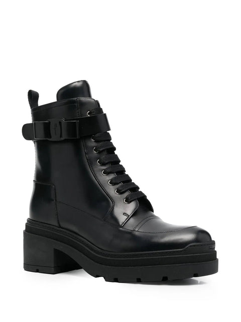 Ferragamo Chunky Leather Biker Boots