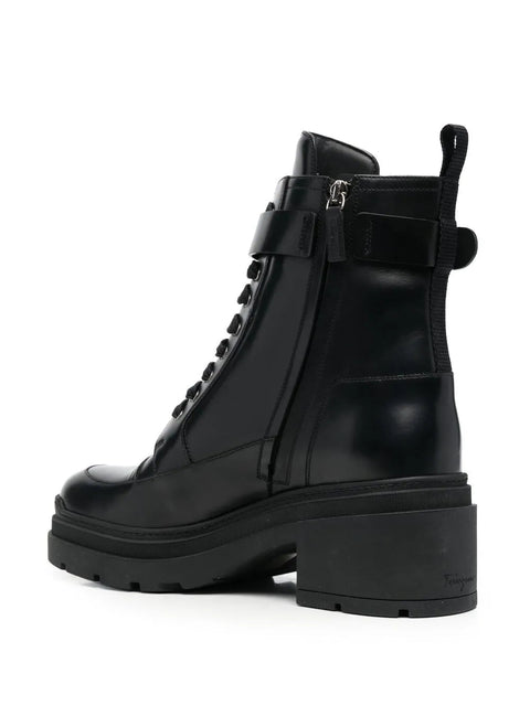 Ferragamo Chunky Leather Biker Boots