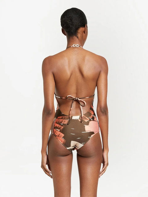 Ferragamo Palm-Print Halterneck Swimsuit