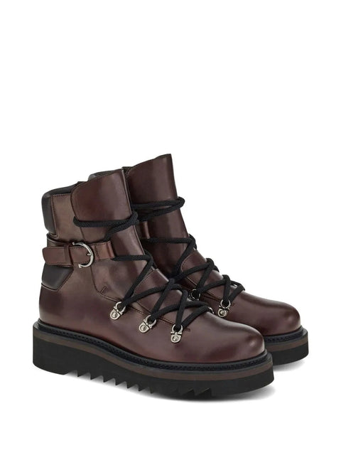 Ferragamo Elimo Lace-Up Boots in Brown