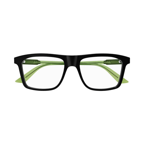 Gucci Eyeglasses Square Full Rim, Shiny Black/Green Frame and Clear Demo Lens Lens GG1820O006