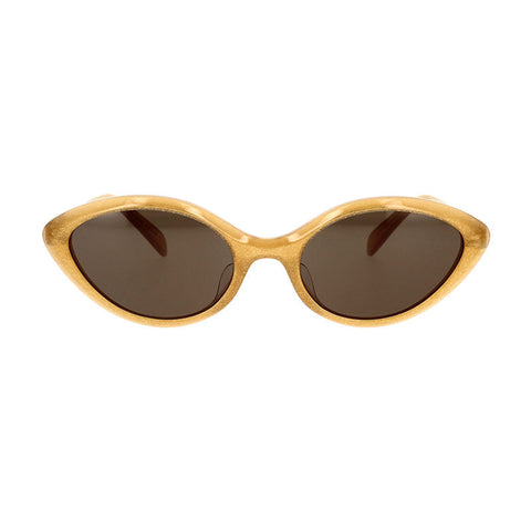 Celine Sunglasses Cat Eye Full Rim, Shiny Milky Peach with Gold Glitter Frame and Brown Lens CL40264U59E