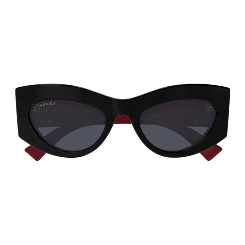 Gucci Sunglasses Cat Eye Full Rim, Shiny Black/Burgundy Frame and Grey Lens GG1843S006