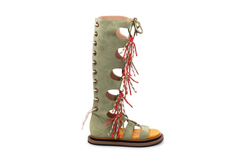 Hogan Lace-Up Tassel Sandals in GREEN