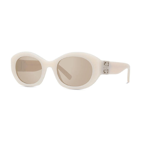 Givenchy Sunglasses Oval Full Rim, Shiny Ivory Frame and Brown with Silver Mirror Lens GV40091F25G