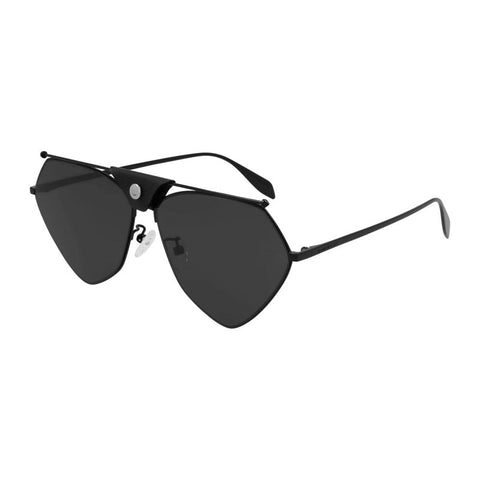 Alexander McQueen Sunglasses Aviator Full Rim, Shiny Black Frame and Grey Lens AM0317S001