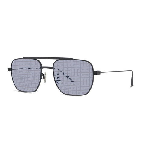 Givenchy Sunglasses Square Full Rim, Matte Black Frame and Grey with Silver Logo Patterned Mirror Lens GV40041U02C