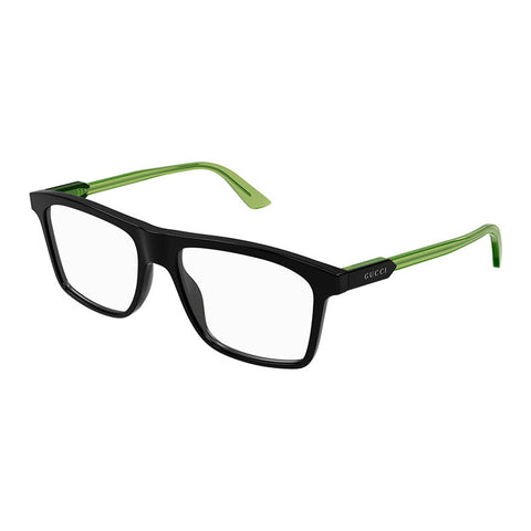 Gucci Eyeglasses Square Full Rim, Shiny Black/Green Frame and Clear Demo Lens Lens GG1820O006